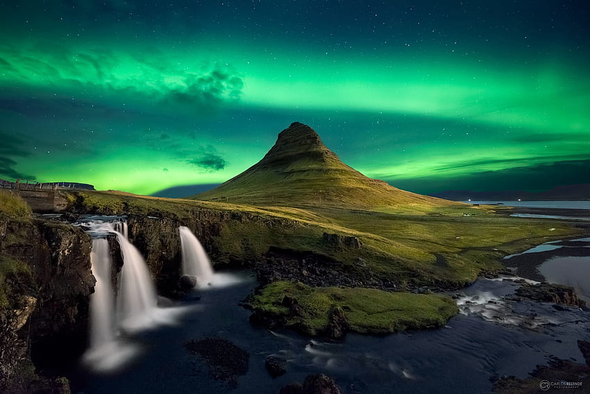 Northern lights Waterfalls Iceland, Iceland, Waterfalls, Northern, lights HD wallpaper