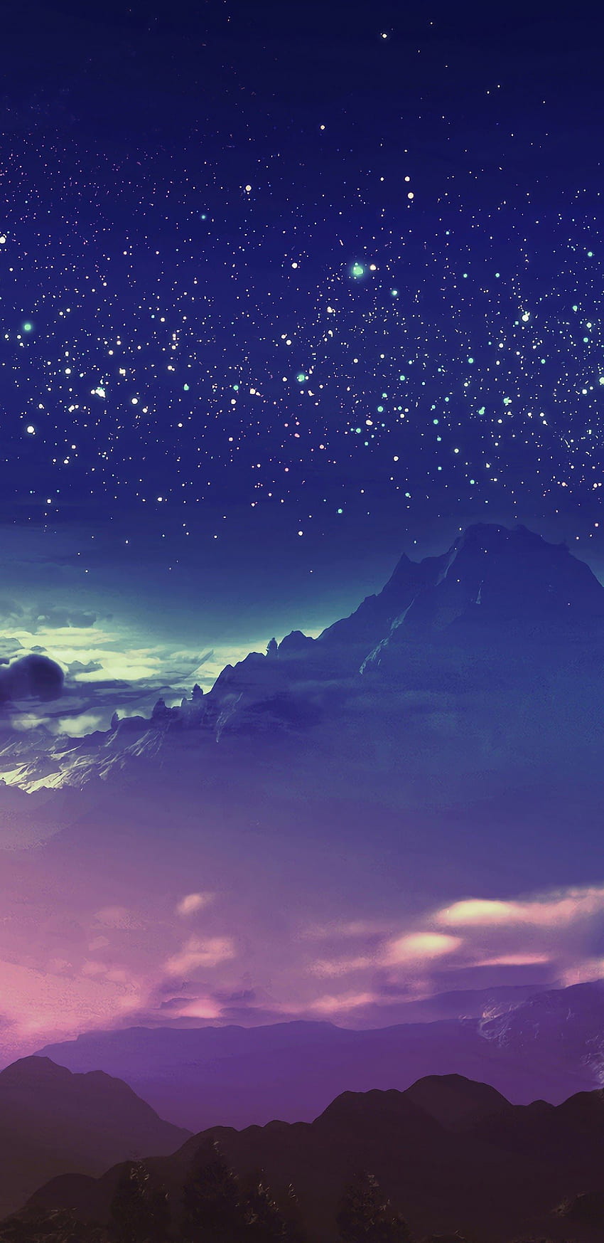 Mountain Night Scenery Stars Landscape Anime, Note 9 HD phone ...