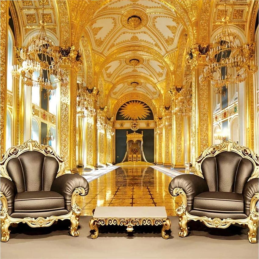 Тапети за стена 3D Royal Palace Gold Големи стенописи с 3D ефект, Големи и за стена Декорация на дома, Кралско злато HD тапет за телефон