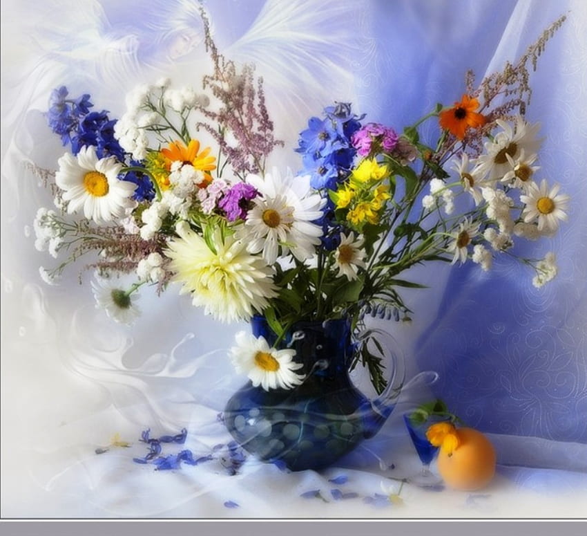 Still life, colorful, table, color, vase, arrangement, beauty, color gradient, flower, nature, variety of flowers HD wallpaper