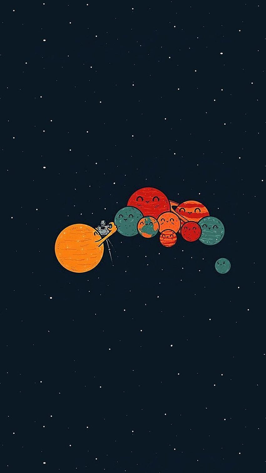 PLANETS CUTE ILLUSTRATION SPACE ART BLUE RED IPHONE, Cute Cartoon Space HD phone wallpaper