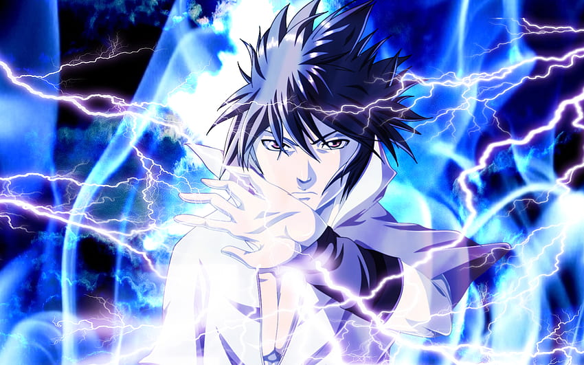 Sasuke Uchiha, blue lightings, manga, artwork, Naruto Blue HD wallpaper