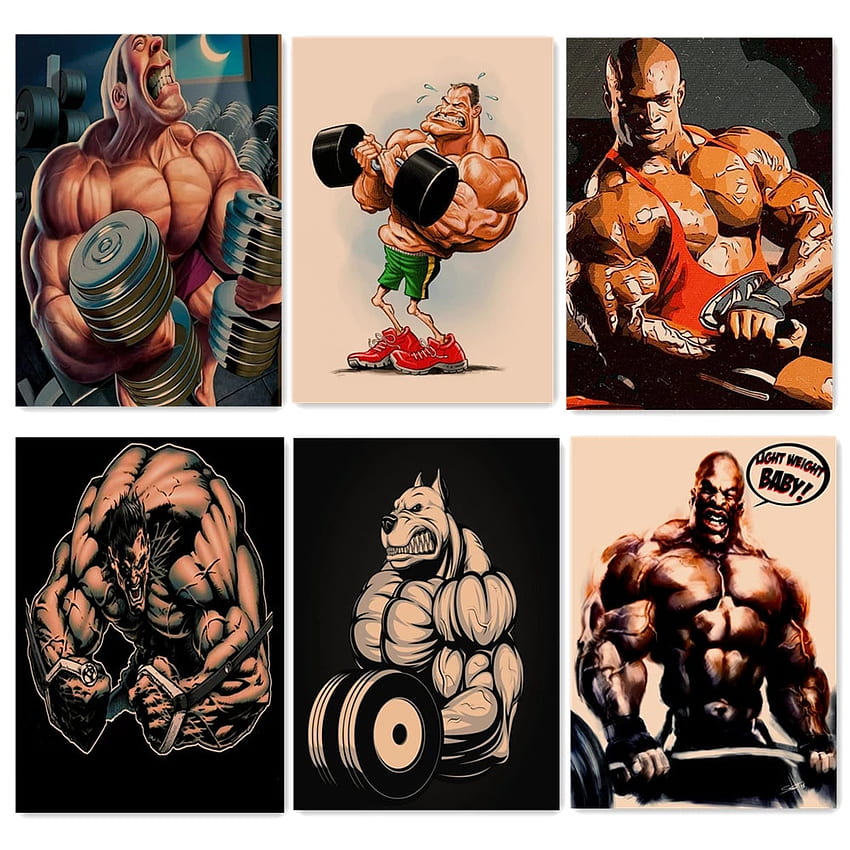 Retro Strong Fitness Beast Print Art Painting Gym Decor Bodybuilding Exercise Poster Vintage Paper Kraft Wall Sticker. Pintura e Caligrafia Papel de parede de celular HD