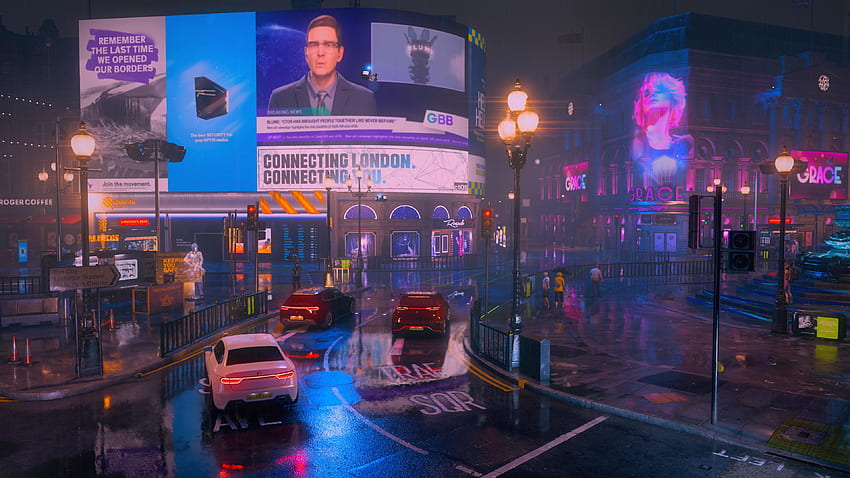 Piccadilly Circus in Watch Dogs Legion: Cyberpunk HD-Hintergrundbild