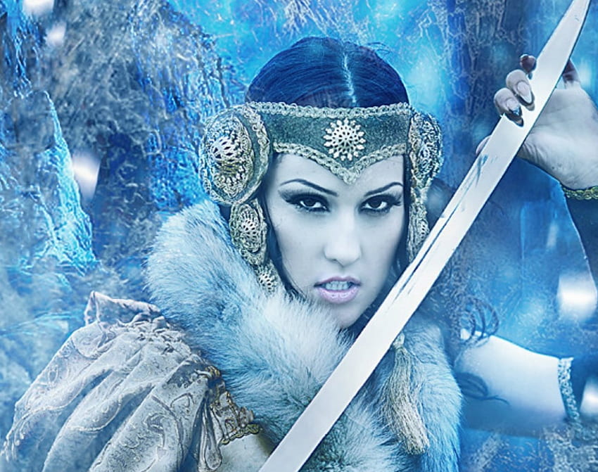Putri Salju, model, pedang, salju, wanita Wallpaper HD