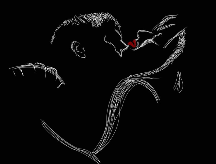 Kissing, red lips, kiss, love HD wallpaper