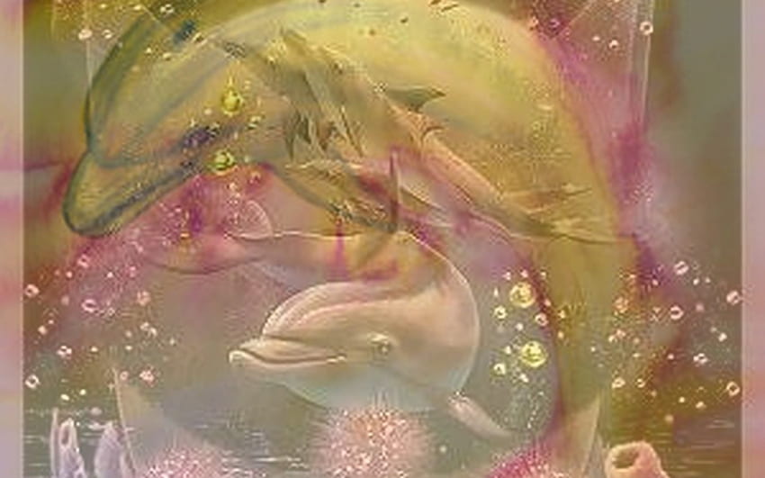 dauphins, rose, eau, jaune Fond d'écran HD