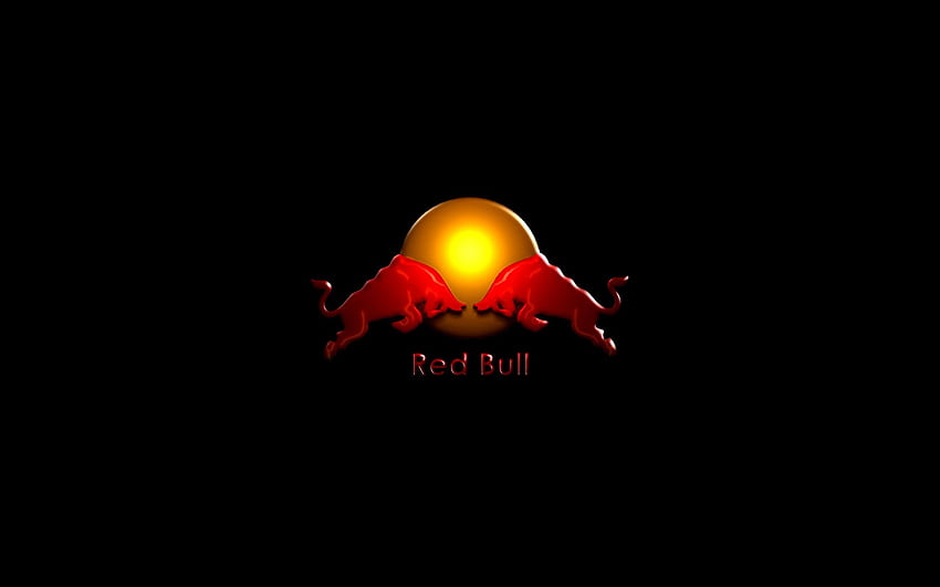 Red Bull logo on black background . .gg, Red 6K HD wallpaper