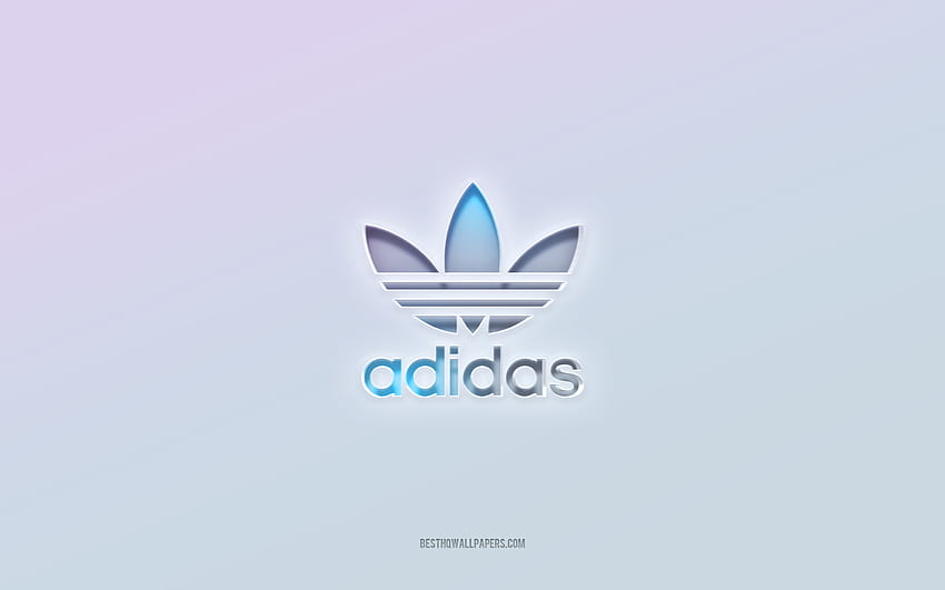 Adidas ロゴ、切り抜き 3D テキスト、白背景、Adidas 3D ロゴ、Adidas エンブレム、Adidas、エンボスロゴ、Adidas 3D エンブレム 高画質の壁紙