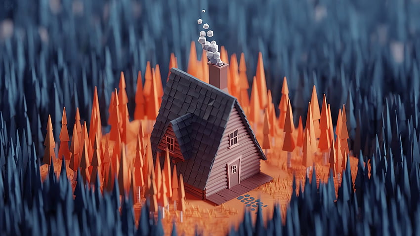 Sztuka cyfrowa, ładny dom w lesie, renderowanie 3D Tapeta HD