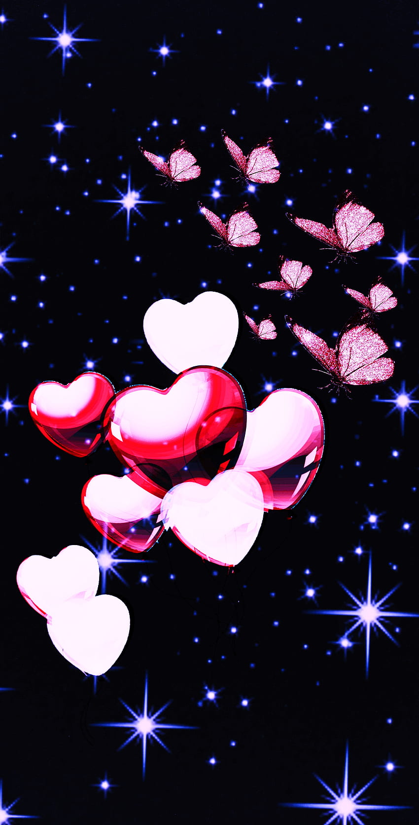 LOVE, red, balloon, star, romantic, butterfly, heart HD phone ...