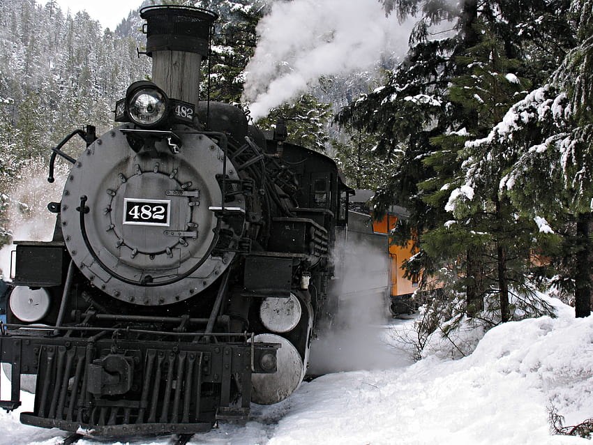 蒸気機関車、冬、グラフィック、雪、車両、列車 高画質の壁紙
