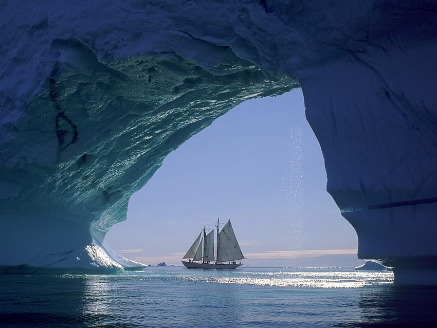 Landscape, Yachts, Icebergs HD wallpaper