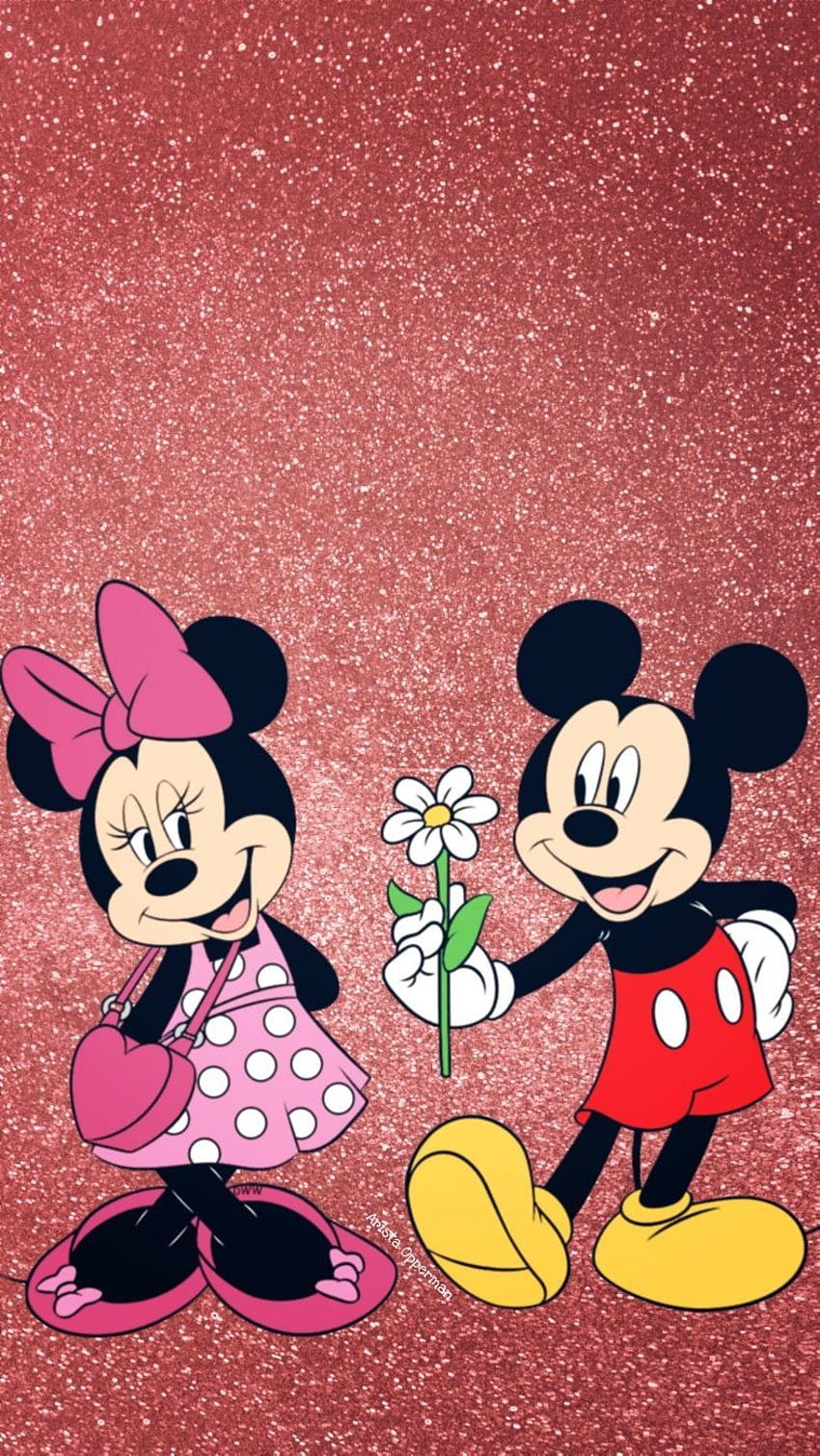 Micky & Minnie. Mickymaus, Mickymaus-Cartoon, Minnie-Maus-Hintergrund, süßer Minnie-Maus-Glitter HD-Handy-Hintergrundbild