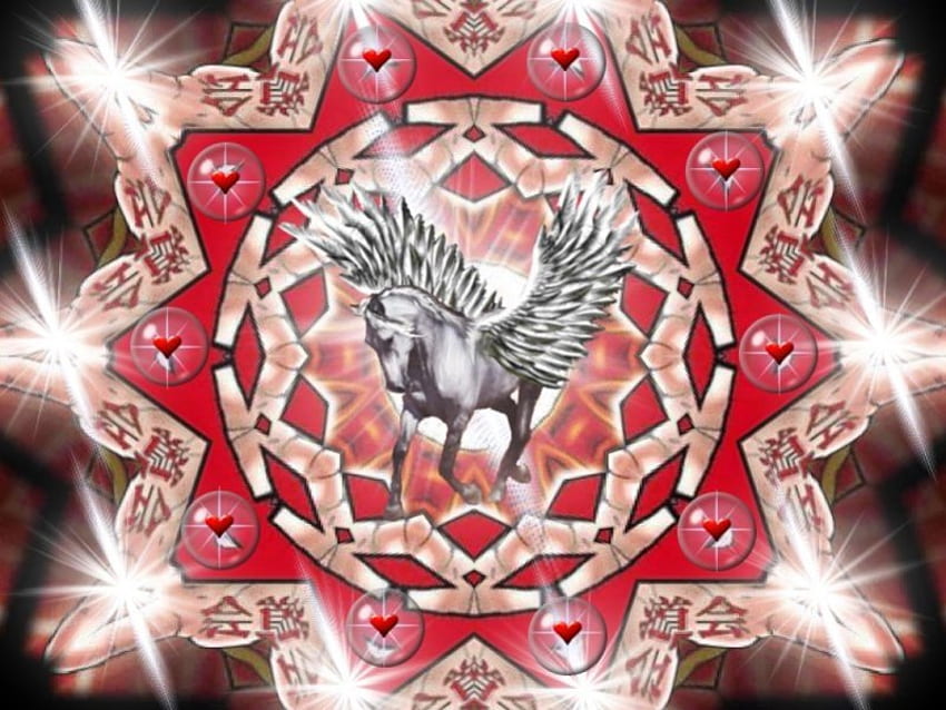 heart of pegasus, unicorn, colors, rred, heart HD wallpaper
