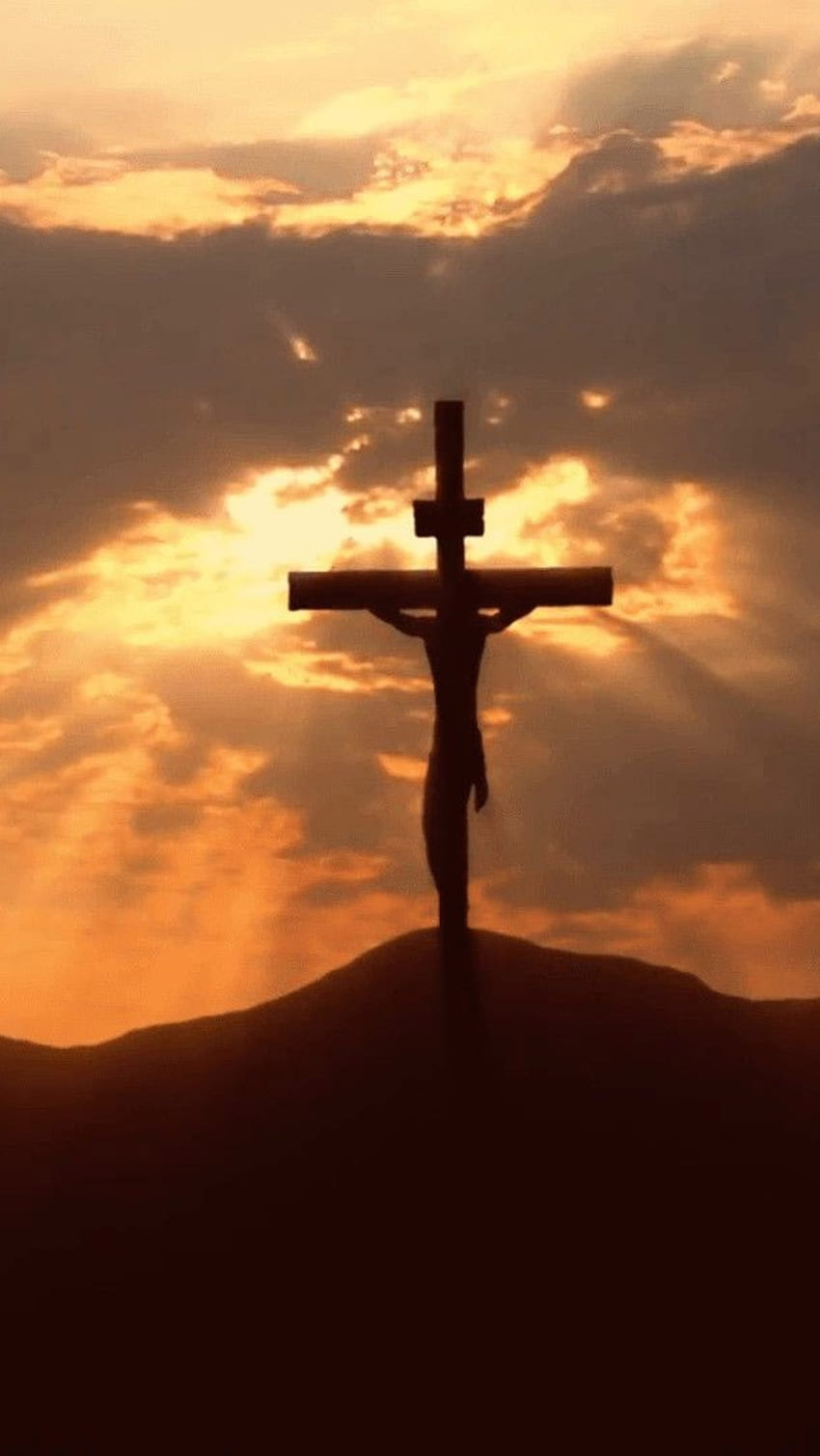 Jesus, Sunset Background, holy cross HD phone wallpaper
