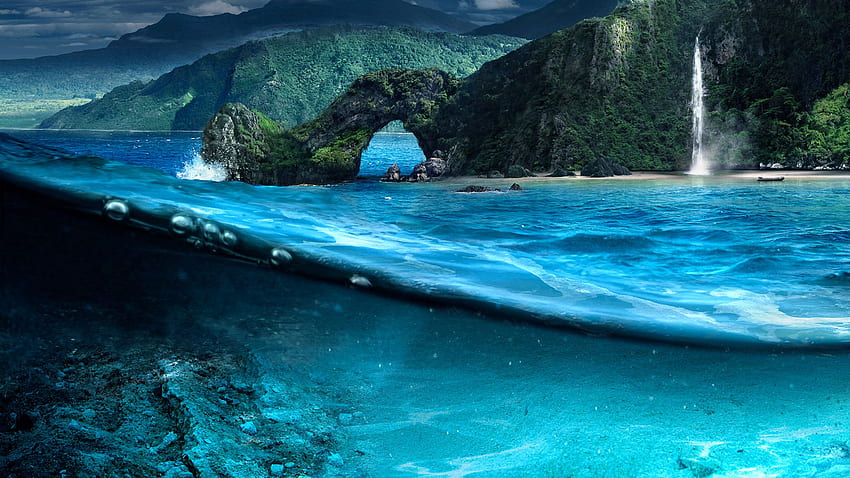 Tropical Underwater Ocean Beach Waterfall Arch Far Cry HD wallpaper