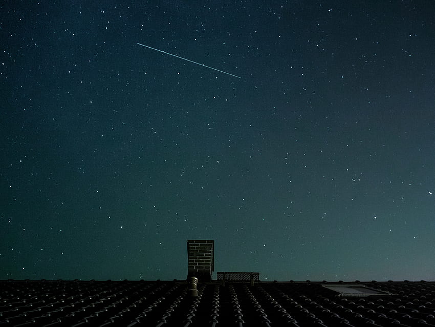 Sterne, Nacht, Dunkel, Sternenhimmel, Dach, Schornstein, Kamin HD-Hintergrundbild