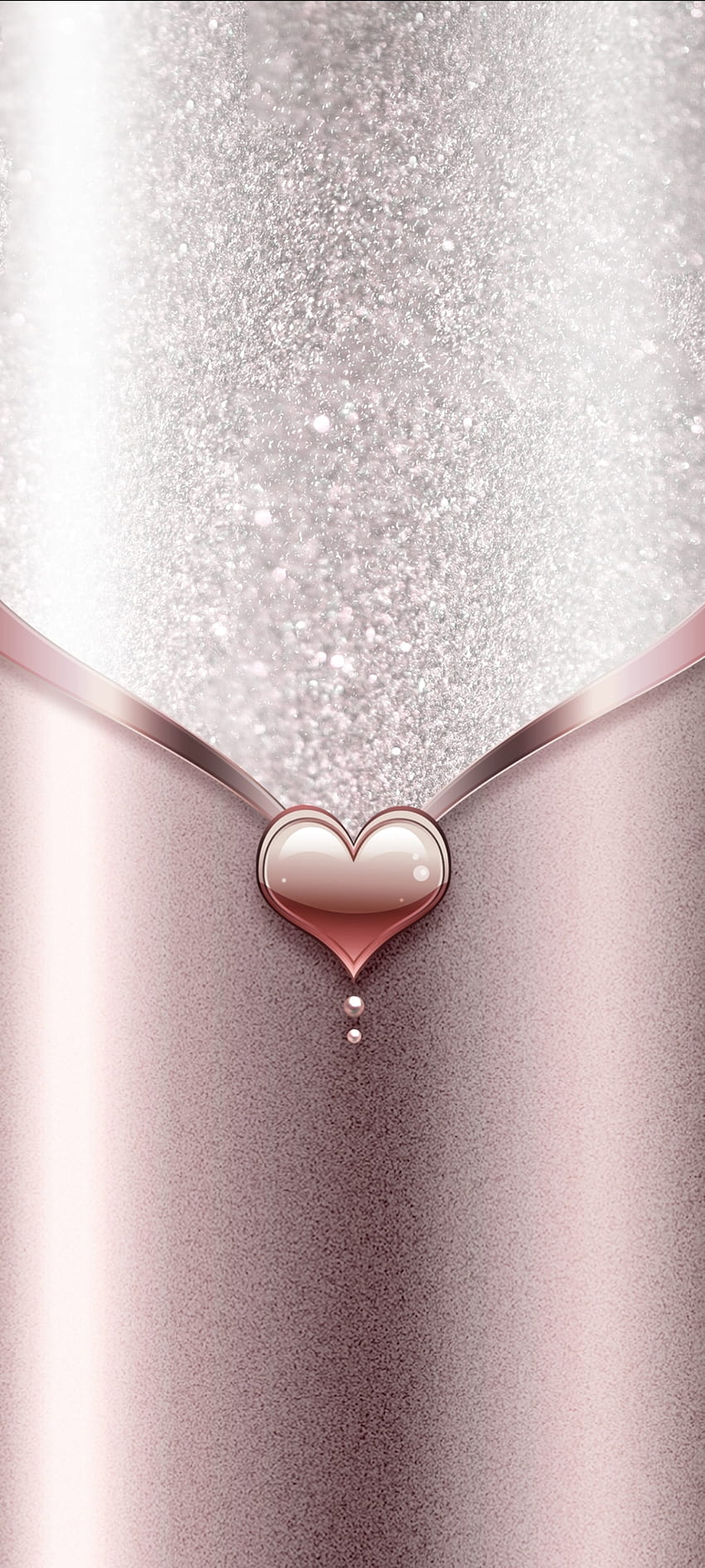 핑크 빛나는 하트, 사랑, 재료 속성, 금속, 럭셔리, 발렌타인 HD 전화 배경 화면