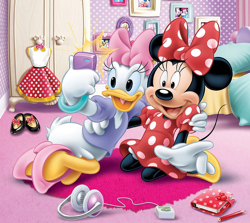 Daisy and Minnie Mouse, minnie mouse, pink, room, daisy, couple, disney HD wallpaper