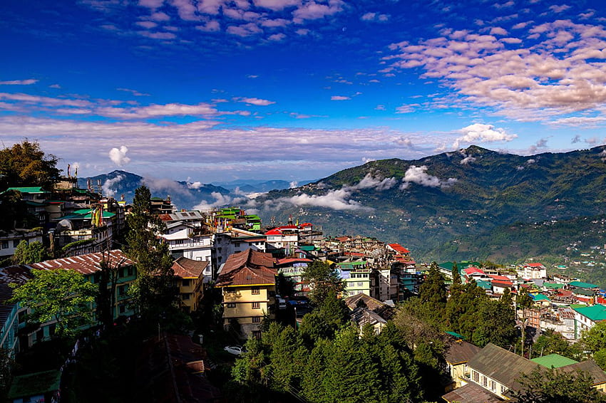 India Gangtok, Sikkim Nature Mountains Sky Clouds Building HD wallpaper