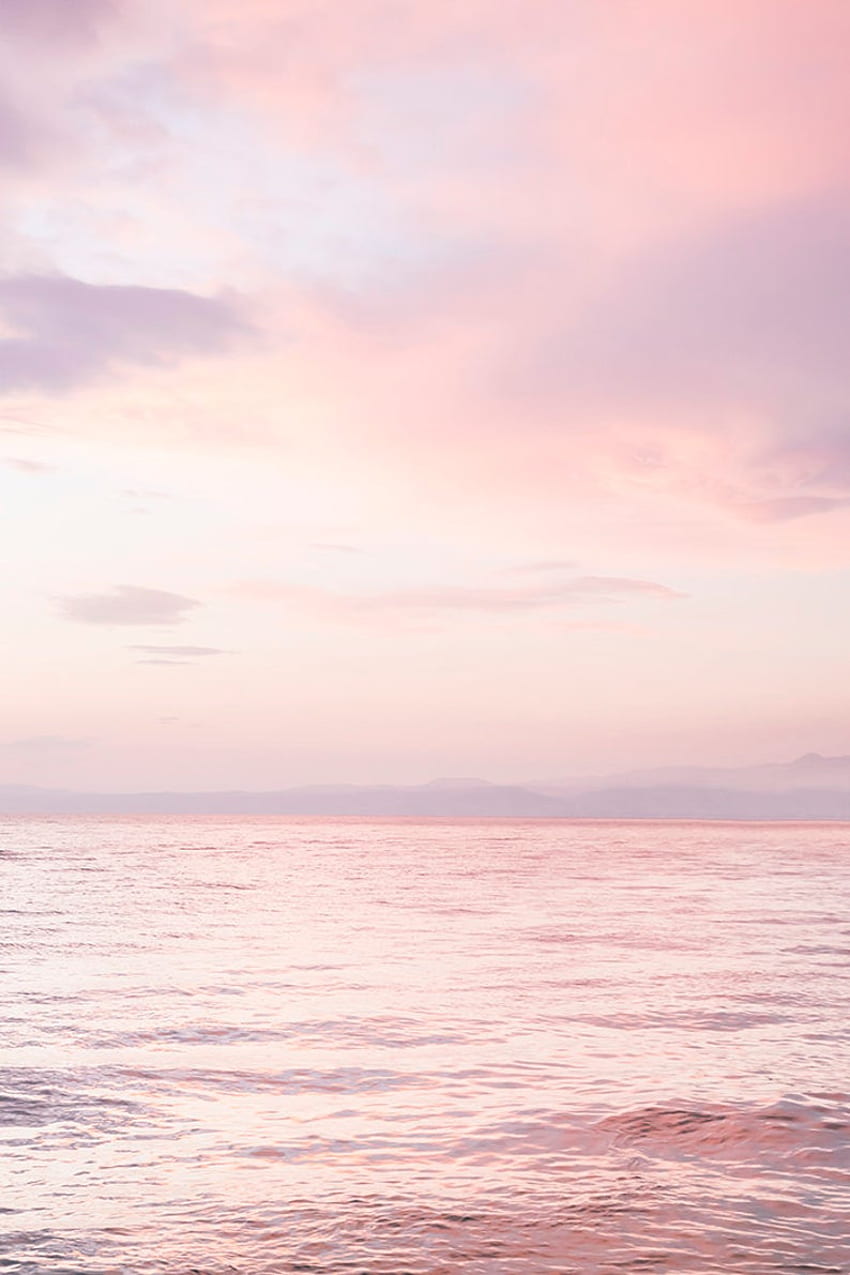 Печат на залез в океана. Океанска графика. Розови облаци. Изкуство за стена Sunset. Blush Pink Beach. Пастелен океански принт. Horizon Print - ПЕЧАТ. Картини за стена със залез, пастелно розово, розов iphone, естетичен розов плаж HD тапет за телефон