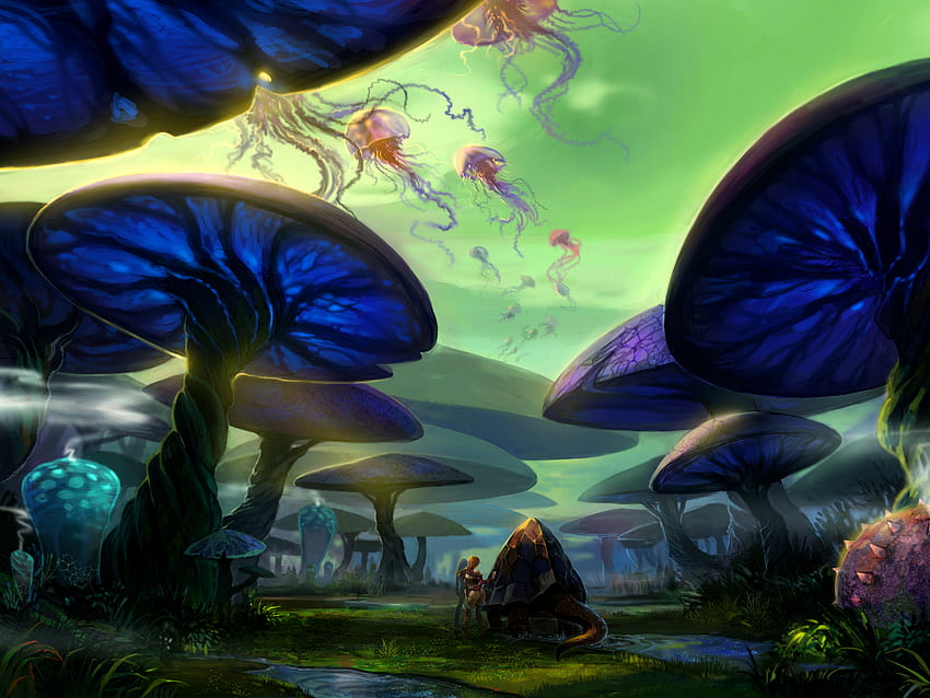 mushroom planet, artwork, moshroom, world, strange HD wallpaper