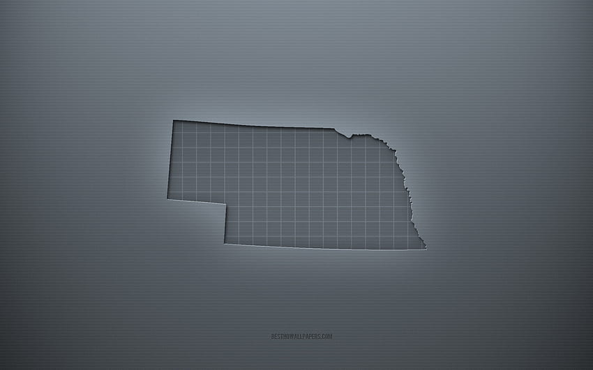 Nebraska map, gray creative background, Nebraska, USA, gray paper texture, American states, Nebraska map silhouette, map of Nebraska, gray background, Nebraska 3d map HD wallpaper