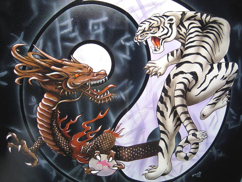これは甘いドラゴン対タイガーの背景です 高画質の壁紙