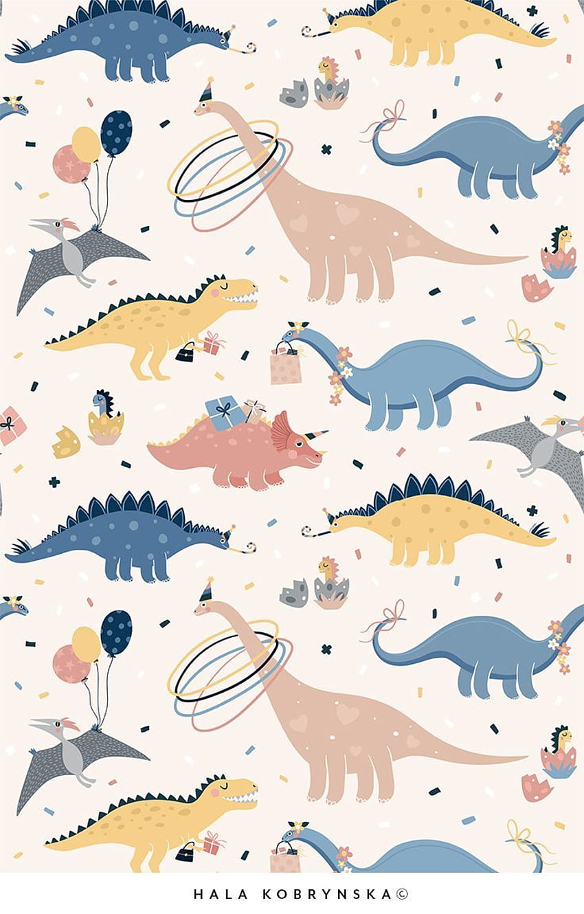 キッズ向けのディノのバーティー柄。 恐竜のイラスト、恐竜の背景、かわいい恐竜、ブラキオサウルス HD電話の壁紙