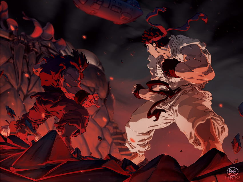 Ryu vs Akuma, Ryu vs Akuma iPhone, Anime Street Fighter Sfondo HD