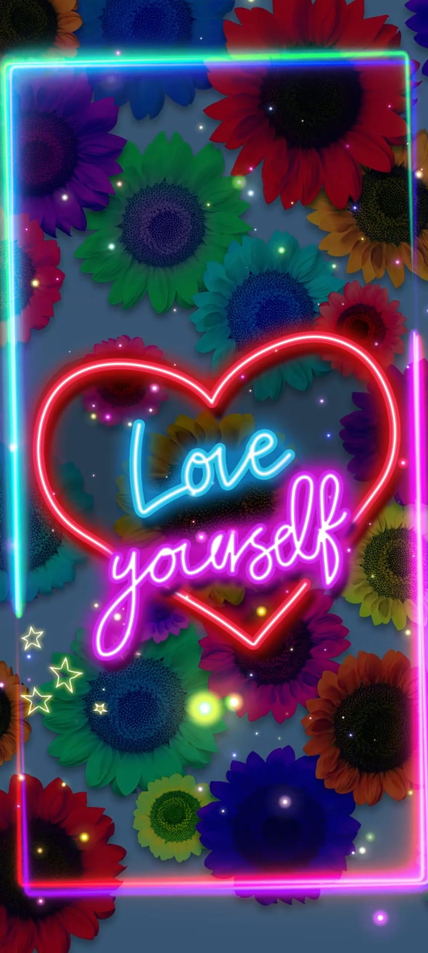 Love you Self, Heart, red, magenta, flowers, colorful HD phone wallpaper