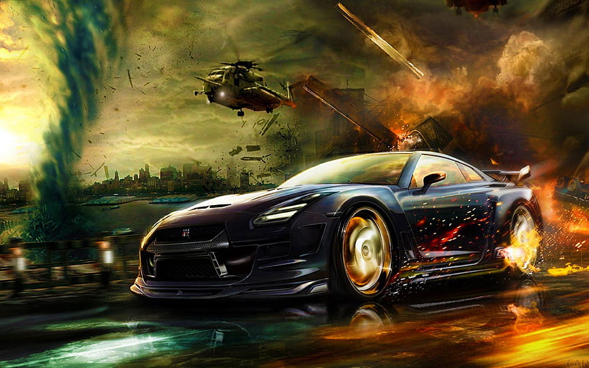 Brutal hard Valiant car Nissan Skyline GTR R47 quickly leaves from attack HD wallpaper