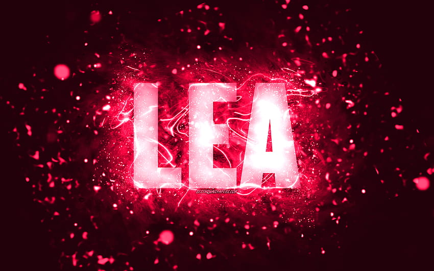 Happy Birtay Lea, różowe neony, imię Lea, kreatywne, Lea Happy Birtay, Lea Birtay, popularne amerykańskie imiona żeńskie, z imieniem Lea, Lea Tapeta HD