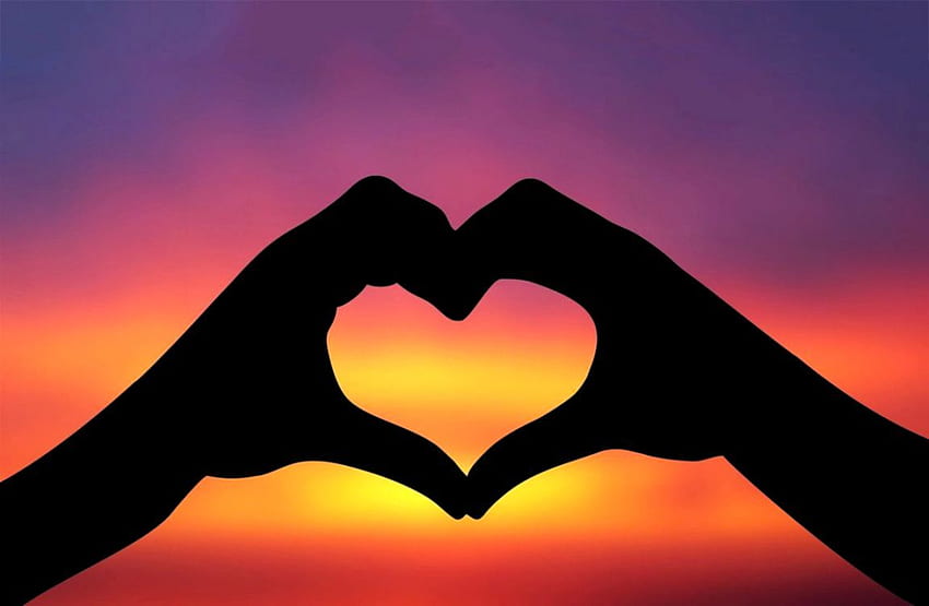 Hands Making Heart Sunset Moment Love, Finger Heart HD wallpaper