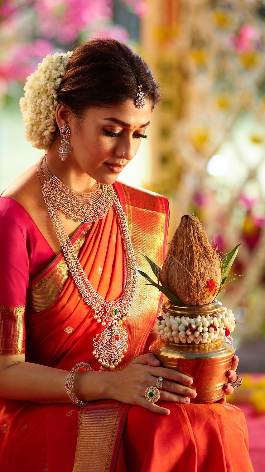 Nayantara, bride, saree beauty HD phone wallpaper