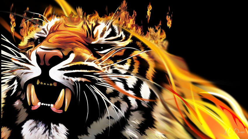 Fire Tiger, Firefox tema, Ano Novo, tigre, gato grande, chamas, 2022, selvagem, fogo papel de parede HD