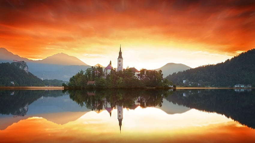 Sunrise Over Bled, Slovenia For HD wallpaper