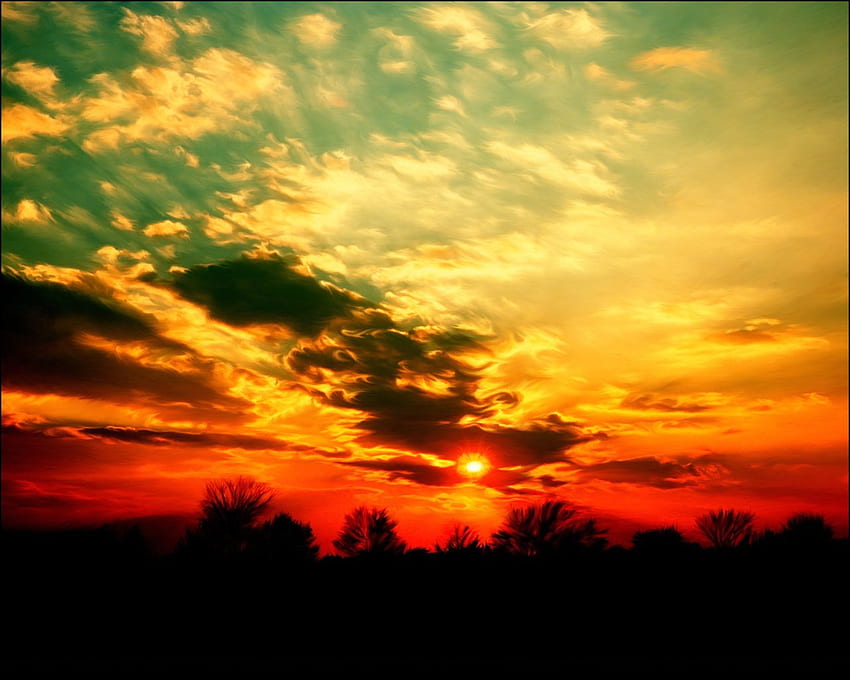 coucher de soleil saisissant, noir, sombre, brillant, rouge, nuages, nature, ciel, soleil, coucher de soleil Fond d'écran HD