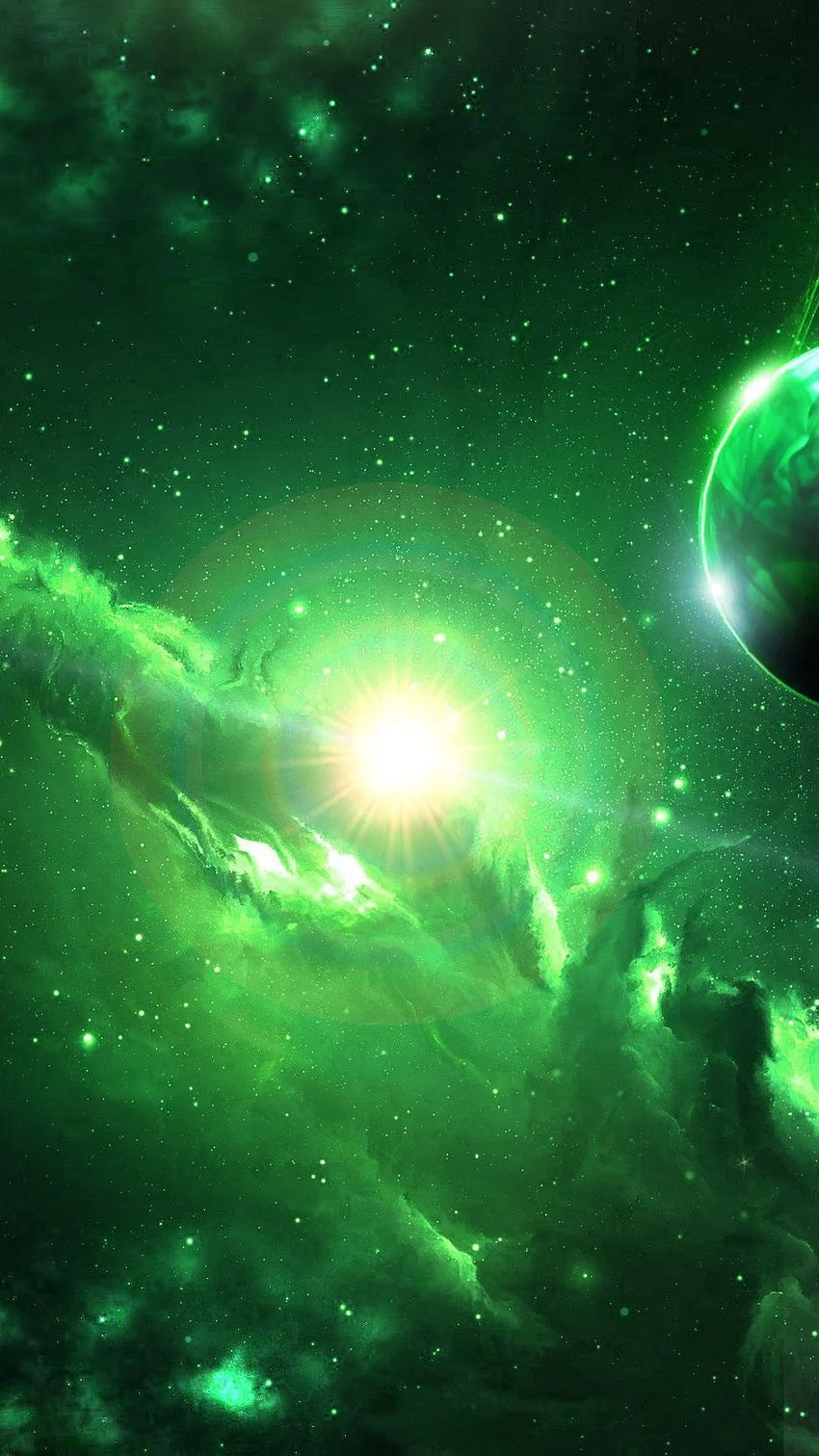 กาแล็กซีกรีนสเปซ กาแล็กซีสีเขียวเข้ม วอลล์เปเปอร์โทรศัพท์ HD