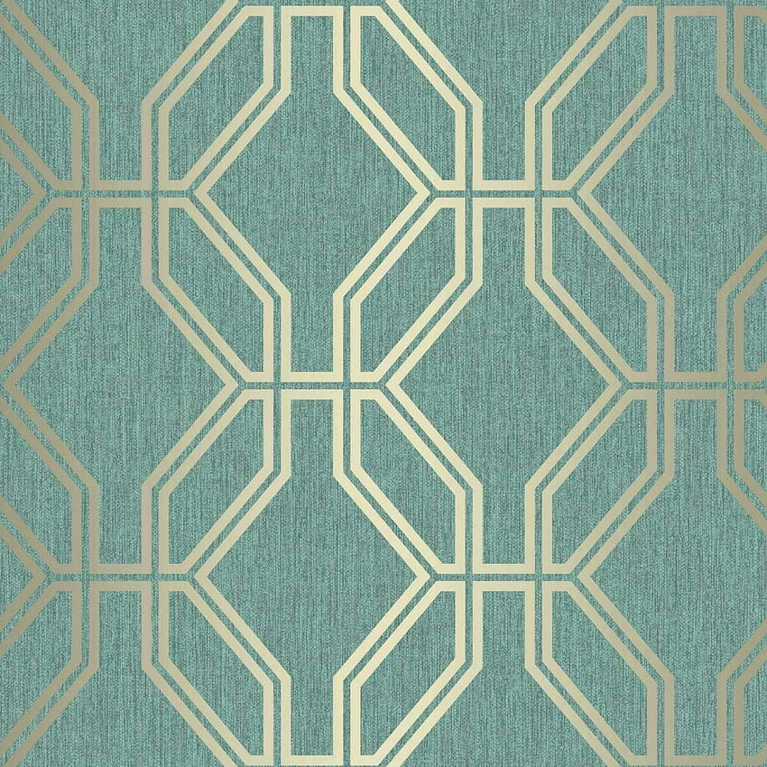 Embossed Hexagon Geometric Textured Trellis Lines Modern Wallcoverings Double Roll Teal Green Gold Metallic 3D Contemporary Wall Coverings 3 D HD phone wallpaper