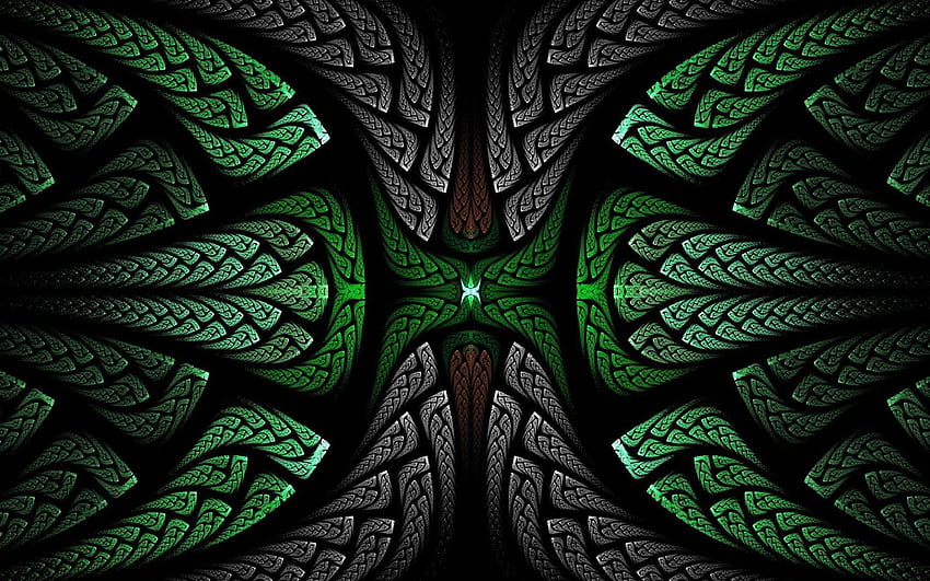 fractals, green and black, 3D art, floral pattern, creative, fractal art for with resolution . High Quality HD wallpaper
