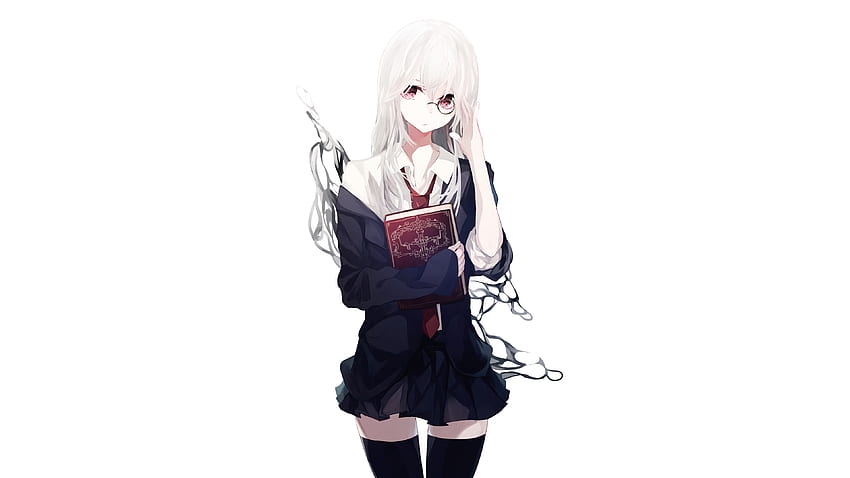 White hair, anime girl, minimal, magic book HD wallpaper