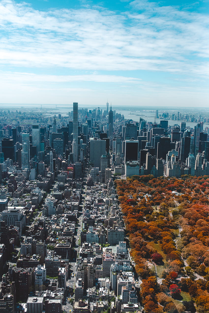 낮 동안의 뉴욕시의 조감도 –, 뉴욕 풍경 HD 전화 배경 화면