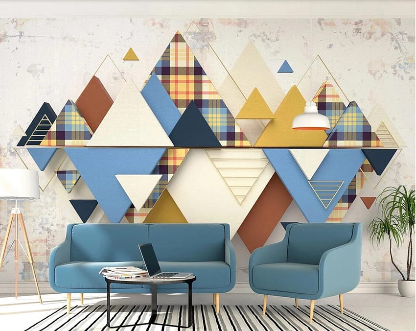 Vintage Abstract Geometric Triangle Art Wall Paint Blue Stereo Mural Cloth Paper 3D Waterproof Printed Wall Papers. HD wallpaper