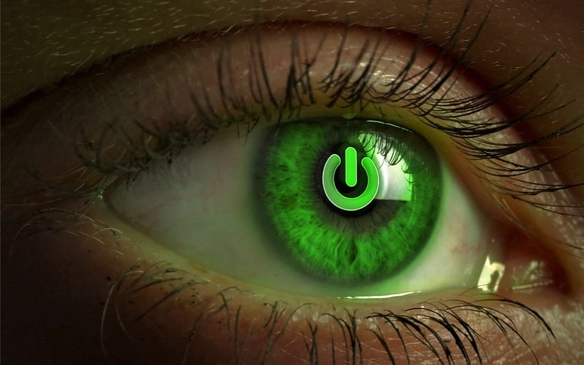 Зелено око на бутона за захранване. Заден план . HD тапет