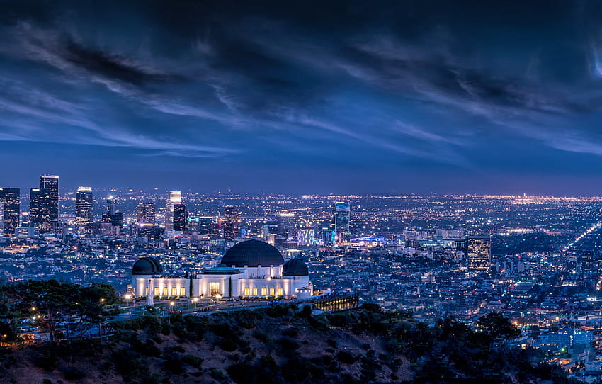 Clouds, Sky, Lightning, Lights, Night, Los Angeles, L.A., Griffith Observatory, Long, Architecture, Cityscape, Exposure for , section город HD wallpaper