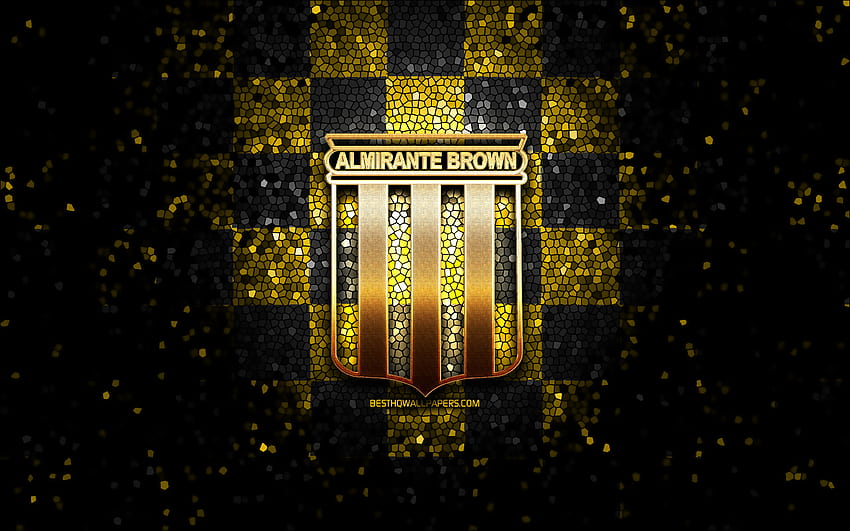 Klub Almirante Brown, logo gemerlap, Primera Nacional, latar belakang kotak-kotak hitam kuning, sepak bola, klub sepak bola Argentina, logo Almirante Brown, seni mosaik, sepak bola, Almirante Brown FC Wallpaper HD