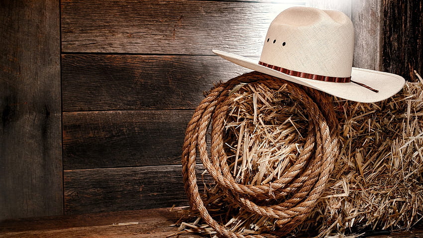 hay, rope, hat, Cowboy hat. HD wallpaper