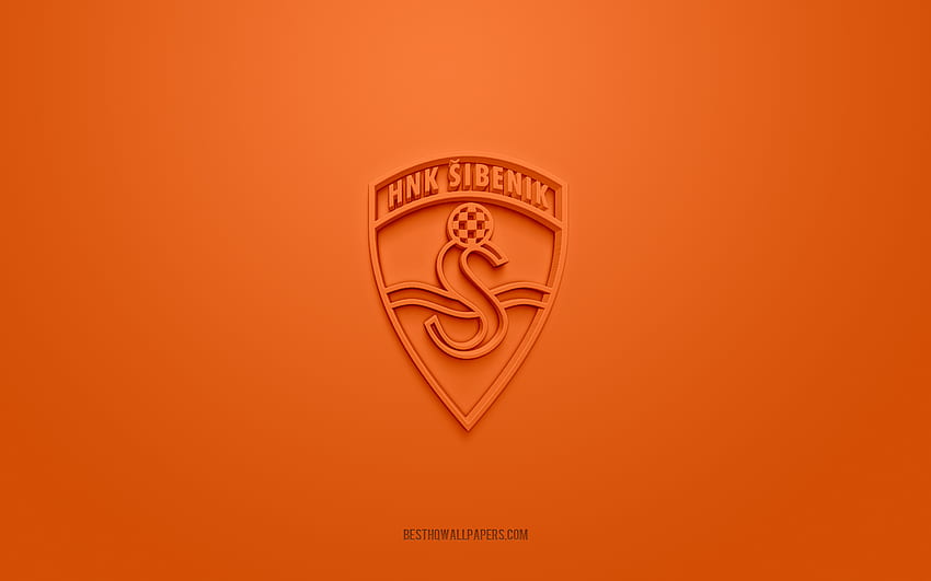 HNK Sibenik, creative 3D logo, orange background, Prva HNL, 3d emblem, Croatian football club, Croatian First Football League, Sibenik, Croatia, 3d art, football, HNK Sibenik 3d logo HD wallpaper
